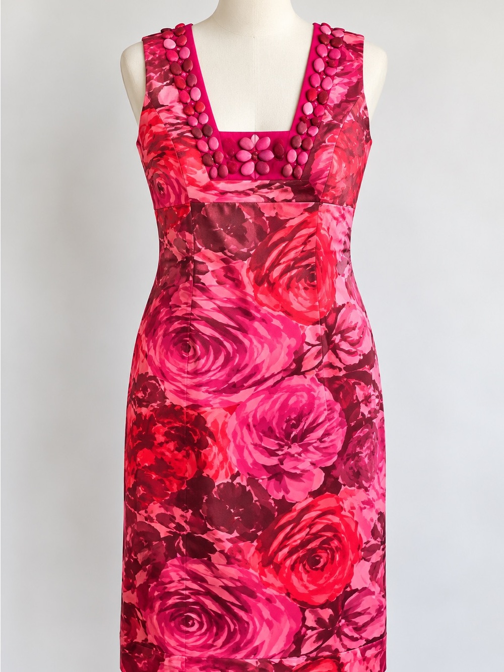 Rebecca Taylor Silk Cotton Floral Dress 4 Pink Embellished Silk Lined Cocktail